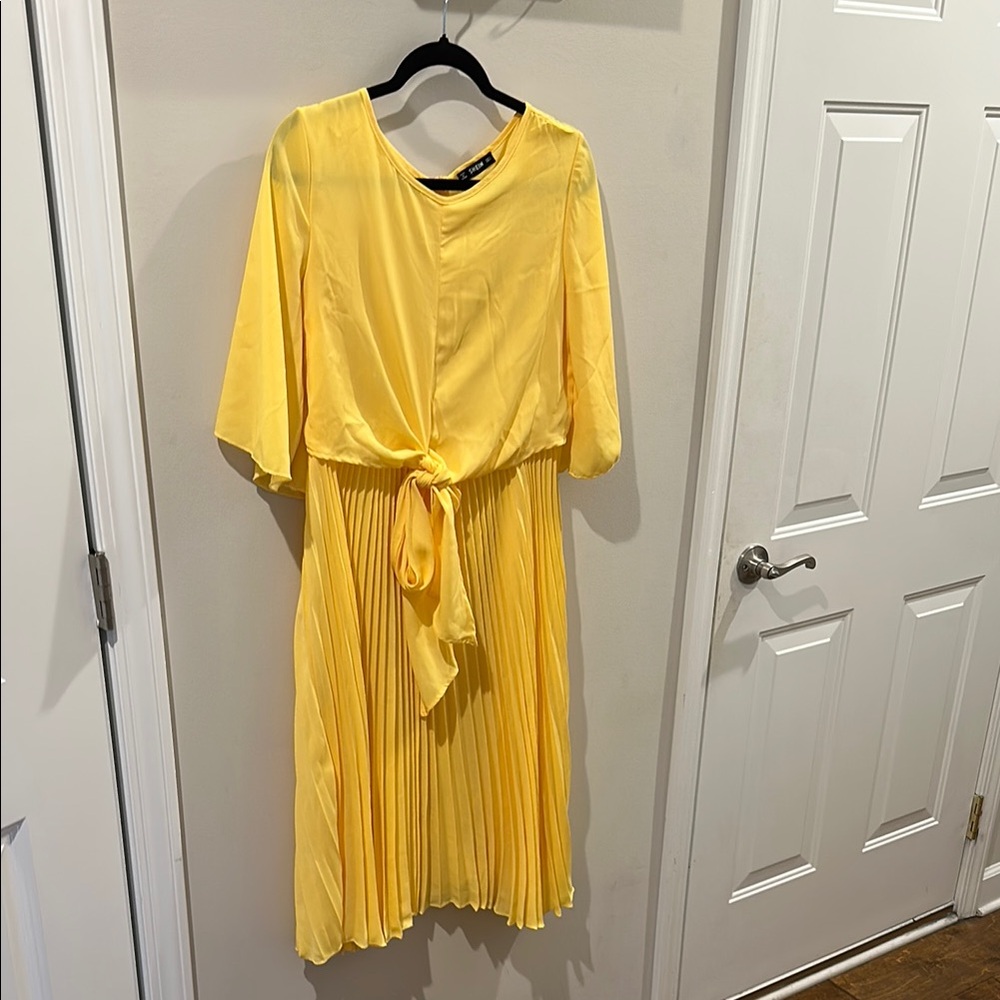 Yellow Pleated Midi Dress